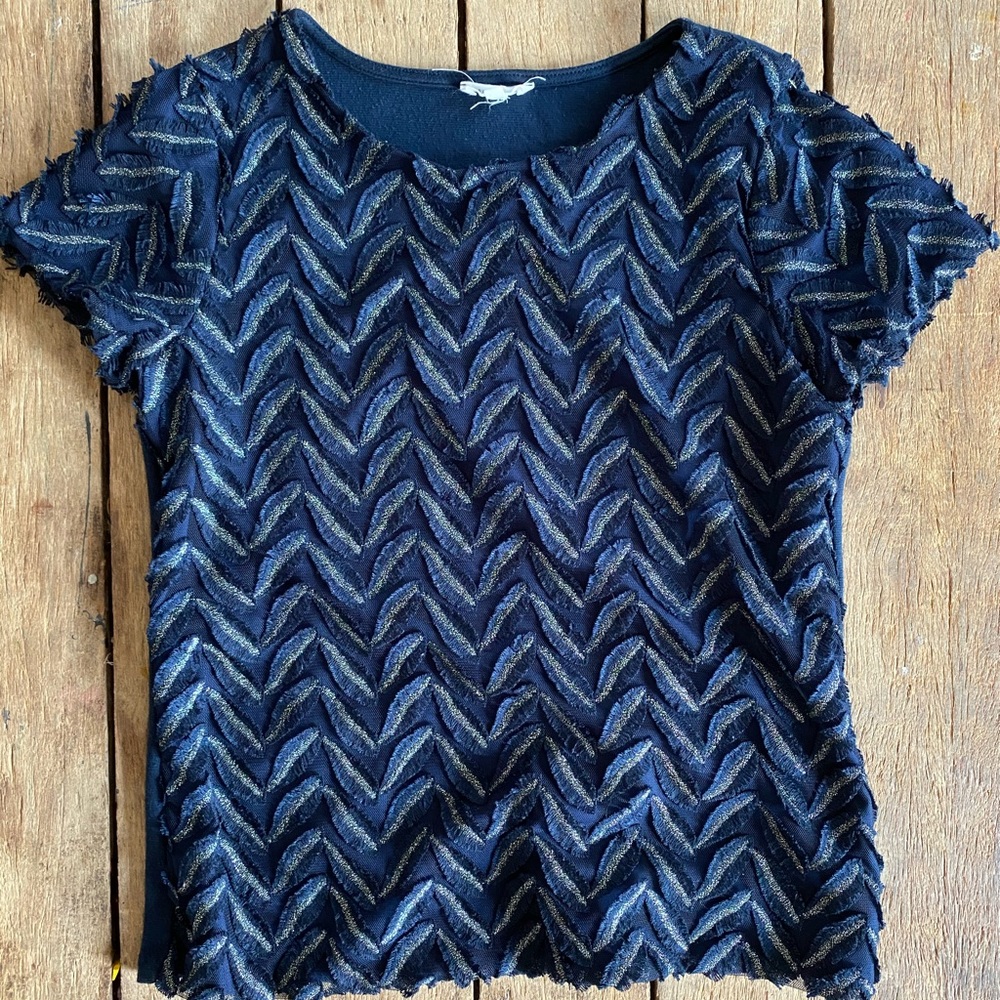 Anthropologie | Women's Blue Fringe Top Size XS